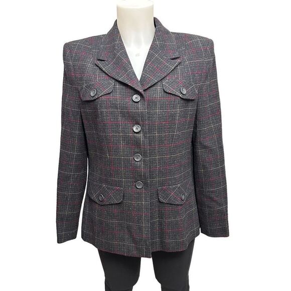 PENDLETON Womens Vintage Plaid Gray, Red Printed 100%‎ Virgin Wool Blazer size 8 - Picture 1 of 10